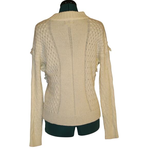 Torn by Ronny Kobo Ivory Cable Knit Lace-Up Sweater Ruffle Detail Women's Small - Picture 2 of 5